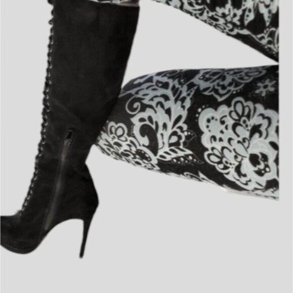 Black Eyelet Lace Up Platform Suedette Boots - Picture 11 of 16